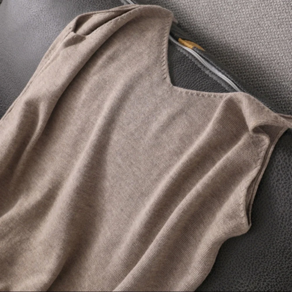 Cotton Dress tank basic women khaki blue cream black lime v-neck minimalist - Picture 11 of 15